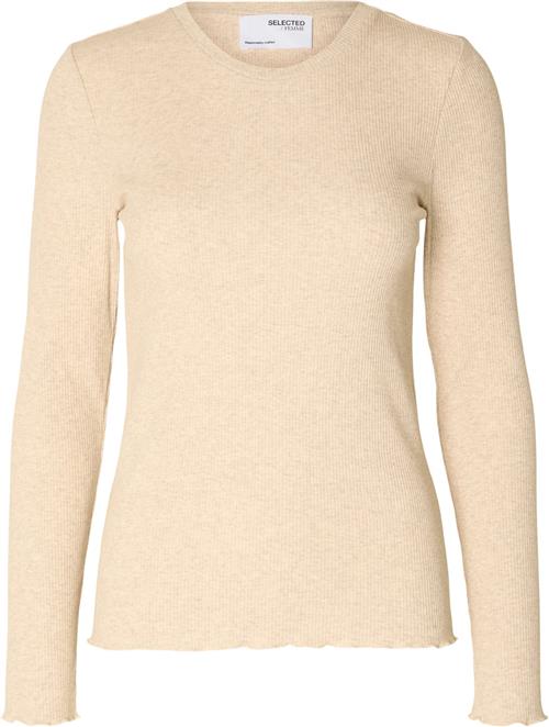 Se Selected Femme Slfanna LS Crew Neck TEE S Noos Kvinde Oatmeal Skjorter Regular Fit Str L - hos Magasin ved Magasin