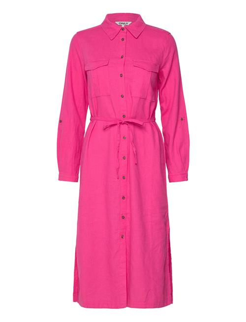 ONLY Onlcaro Ls Linen Bl L Shirt Dress Cc Pnt ONLY Pink