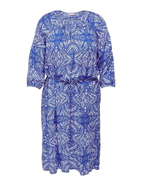 ONLY Carmakoma Carsonya Life 3/4 V-Neck Calf Dress Aop ONLY Carmakoma Blue