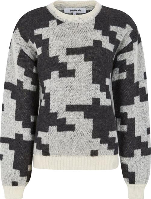 Se Soft Rebels Sririsia Allison Knit Kvinde Grey Houndtooth Sweaters Loose Fit Str L - hos Magasin ved Magasin