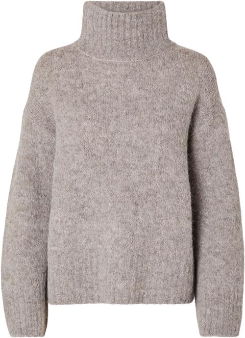 Selected Femme Slfgabella LS Knit Highneck Noos Kvinde Steel Gray/melange Sweaters Str XS - hos Magasin