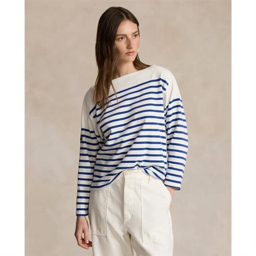 Polo Ralph Lauren Striped Boatneck Jersey Tee Kvinde Hvid/blå Langærmede T-shirts Str XS - Bomuld hos Magasin