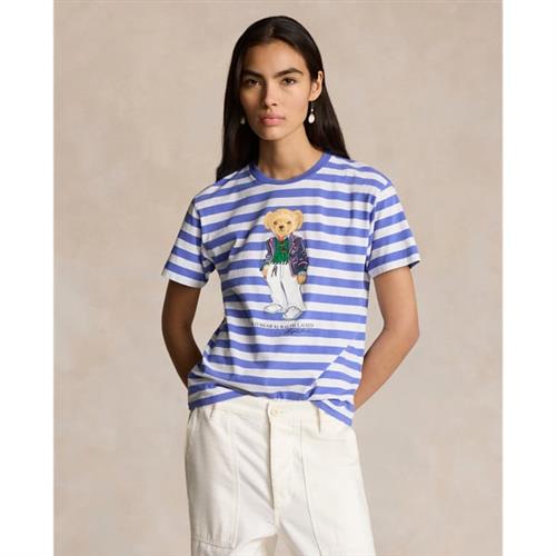 Se Polo Ralph Lauren Striped Cotton Jersey Crewneck Tee Kvinde Blå/hvid Kortærmede T-shirts Str S - Bomuld hos Magasin ved Magasin