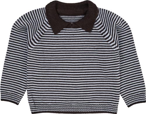 Copenhagen Colors Merino Striped Blouse W. Collar Str 128 Merino - Dk Brown/dusty B Strik hos Magasin