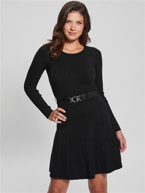 GUESS LS RIB Pleated Paige Swtr DRS Kvinde Jet Black A996 Toppe Str XS - hos Magasin