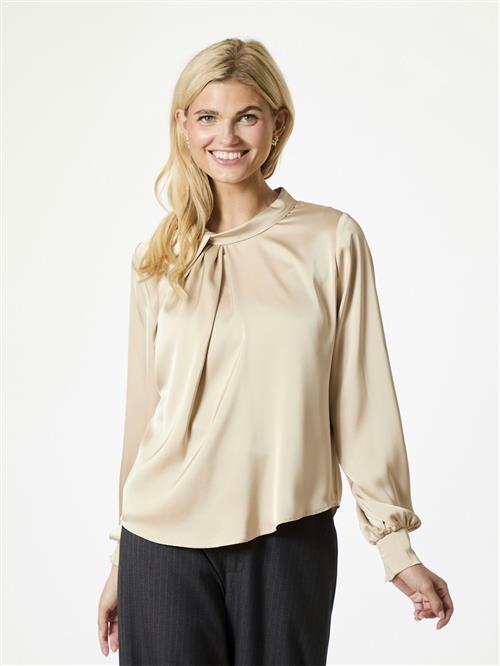 Neo Noir Fairy Drapy Satin Blouse Kvinde Champagne Langærmede Bluser Str 40 - hos Magasin