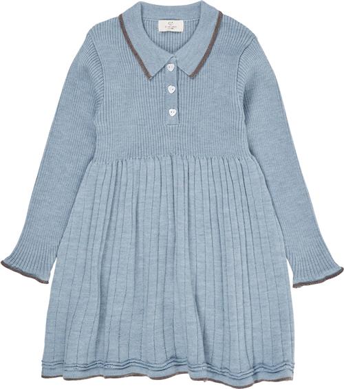 Copenhagen Colors Merino Polo Dress Str 128 Merino - Dusty Blue/natur Kjoler hos Magasin