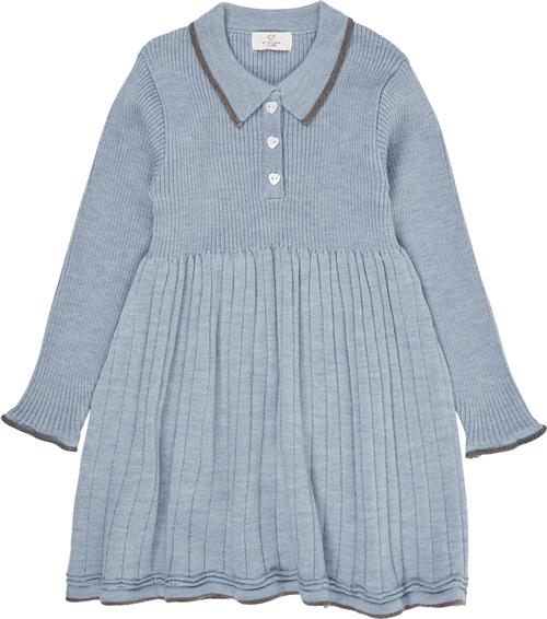 Copenhagen Colors Merino Polo Dress Str 104 Merino - Dusty Blue/natur Kjoler hos Magasin