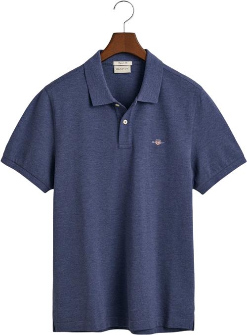 Gant REG Shield SS Pique Polo Mand Dark Jeansblue Melange Kortærmede Poloer Str L - hos Magasin