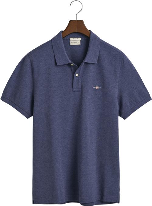 Gant REG Shield SS Pique Polo Mand Dark Jeansblue Melange Kortærmede Poloer Str M - hos Magasin