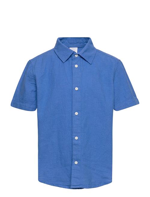 Lindex Shirt Ss Linen Cotton Blend Lindex Blue