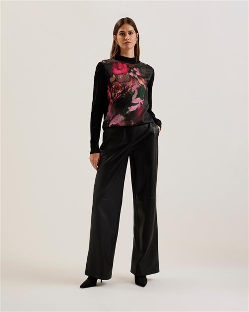 Se Ted Baker Tabithr Printed Woven Front Long Sl Kvinde Black Toppe Str S /2 - hos Magasin ved Magasin