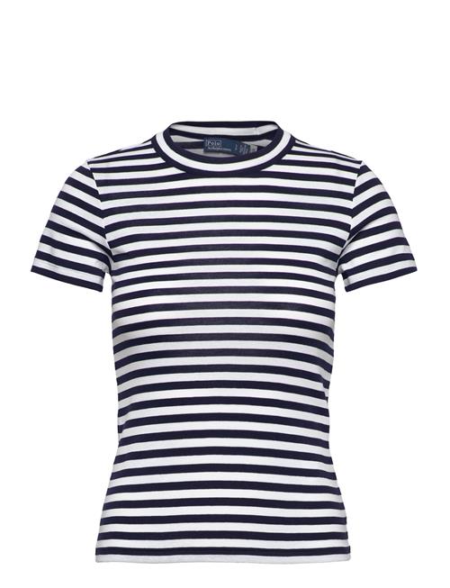 Se Polo Ralph Lauren Striped Ribbed Cotton Crewneck Tee Polo Ralph Lauren Blue ved Booztlet