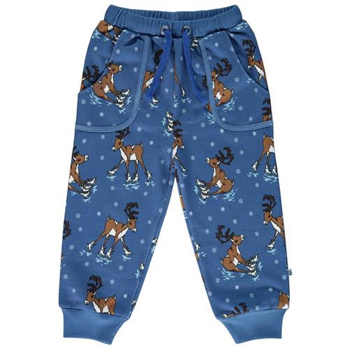 Småfolk Sweatpants i Federal Blue med rensdyr | Blå | 5-6 years