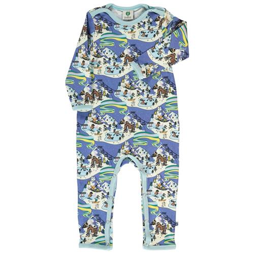 Småfolk Langærmet sparkedragt i Federal Blue med vinterlandskab 62 cm  Blå  62 cm  Unisex