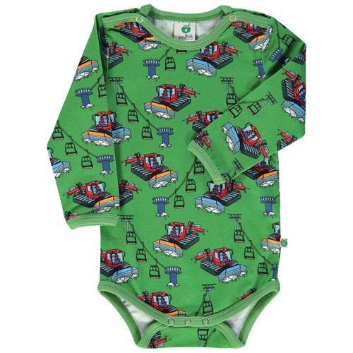 Se Småfolk Baby Body Moss Green med Snow cars | Grønn | 74 cm ved Babyshop