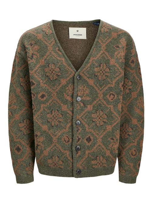 JACK & JONES Cardigan 'JPRBLUMAGNE'  oliven / mørkegrøn / koral