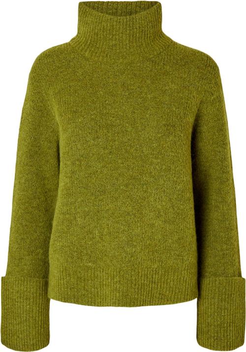 Selected Femme Slfsia RAS LS Knit High Neck Kvinde Cardamom Seed/melange Rullekraver Loose Fit Str L - hos Magasin