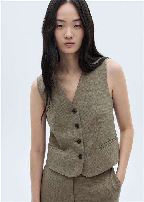 MANGO Micro Houndstooth Suit Vest Kvinde Beige - Khaki Veste Plus Size Str S - hos Magasin