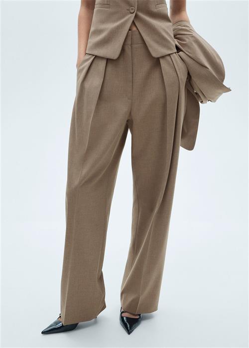 Se MANGO Wool Suit Trousers Kvinde Brown Bukser Str 38 - hos Magasin ved Magasin