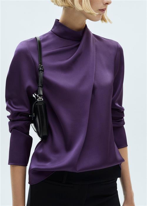 MANGO Blouse .- Drapy Kvinde Medium Purple Langærmede Bluser Slim Fit Str S - hos Magasin