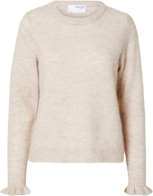 Selected Femme Slflulu LS Knit Frill Cuff Oneck N Kvinde Birch/melange Sweaters Regular Fit Str L - hos Magasin