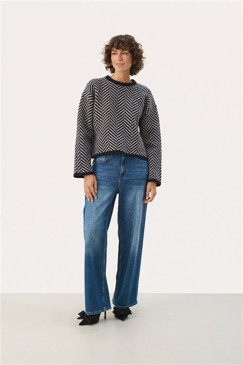 Se Part Two Leslypw PU Kvinde Navy Jacquard Sweaters Str S - hos Magasin ved Magasin