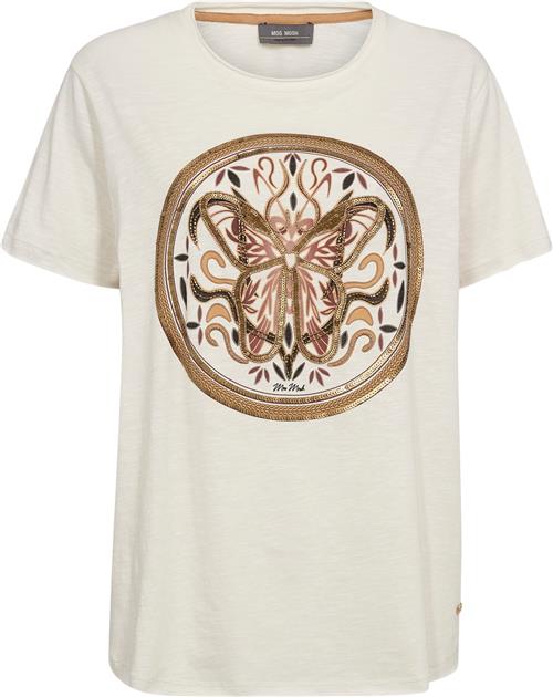 Mos Mosh Mmfiona OSS Embroidery Tee Kvinde Ecru Kortærmede T-shirts Str XL - hos Magasin