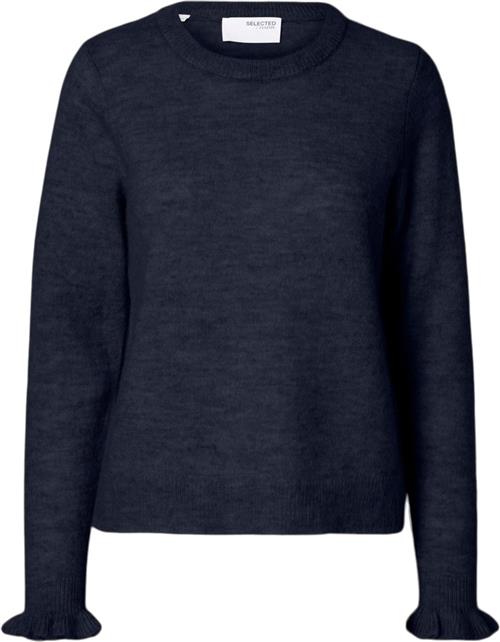 Selected Femme Slflulu LS Knit Frill Cuff Oneck N Kvinde Dark Sapphire/melange Sweaters Regular Fit Str XS - hos Magasin