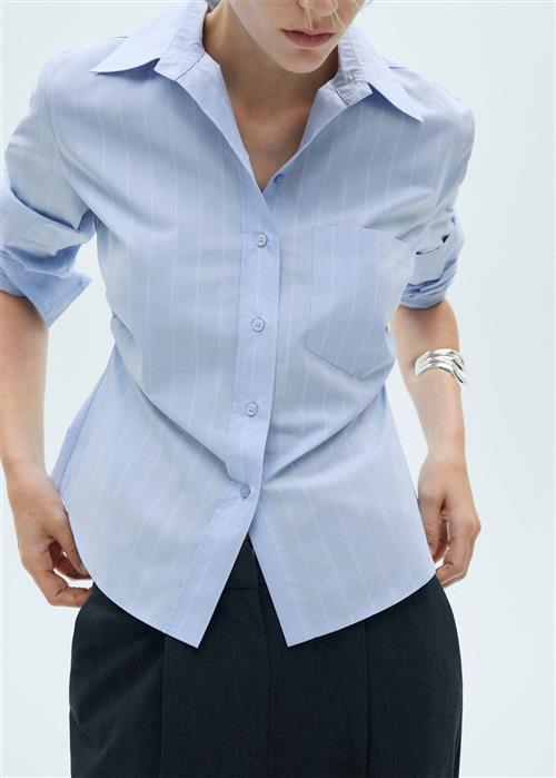 MANGO Gathered Details Cotton Shirt Kvinde Lt-pastel Blue Skjorter Str L - hos Magasin