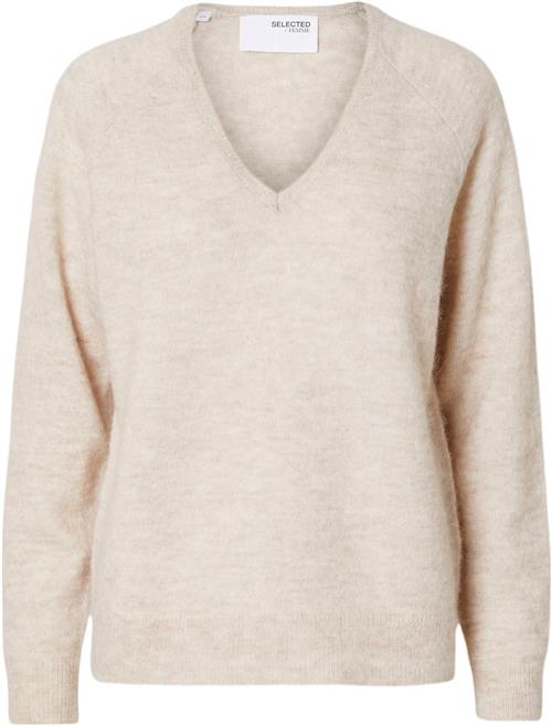 Se Selected Femme Slflulu NEW LS Knit Vneck B Noos Kvinde Birch/melange Sweaters Regular Fit Str S - hos Magasin ved Magasin