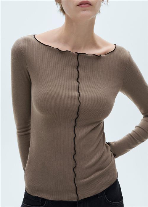 MANGO Long Sleeve Tshirt With Decorative Kvinde Brown Kortærmede T-shirts Str S - hos Magasin