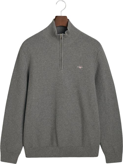 Se Gant Cotton Textured Half ZIP Mand Dark Grey Melange Sweaters Str XL - hos Magasin ved Magasin