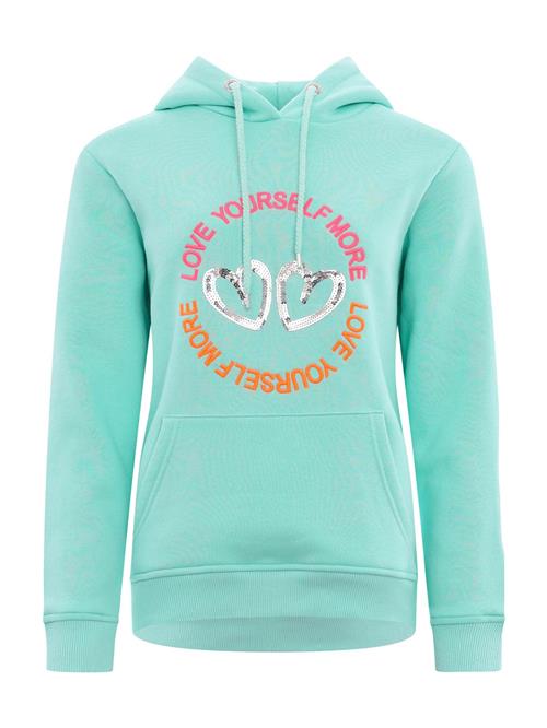 Se Zwillingsherz Sweatshirt 'Love Peace Hope'  mint / orange / pink / sølv ved About You