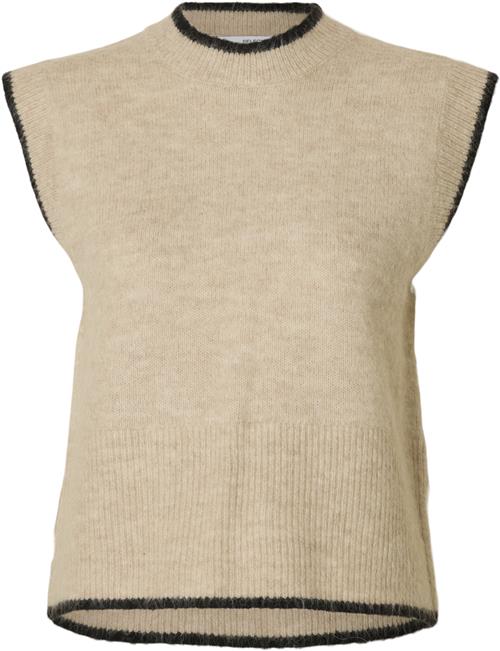 Se Selected Femme Slfalva Oneck Knit Vest D2 Kvinde Birch/detail Black Strikveste Str XL - hos Magasin ved Magasin