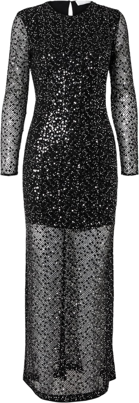 Selected Femme Slfnoel LS Ankle Sequins Dress B Kvinde Sort Korte Kjoler Regular Fit Str 40 - hos Magasin