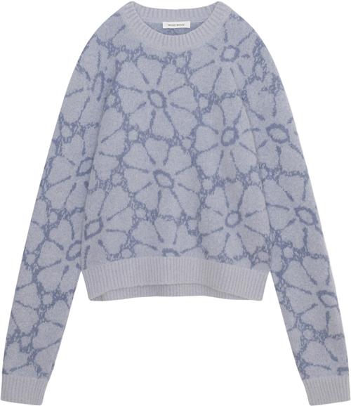 Wood Wood Wwspencer Graphic Knit Jumper Kvinde Soft Blue Sweaters Str S - hos Magasin