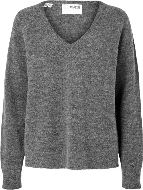 Selected Femme Slflulu NEW LS Knit Vneck B Noos Kvinde Grå Sweaters Str L - hos Magasin