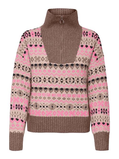 VERO MODA Pullover 'GLO'  beige / mokka / neonpink / sort