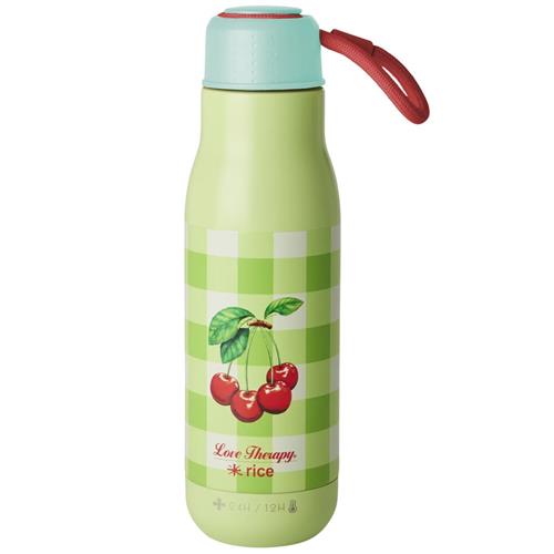 RICE A/S Love Therapy Cherry Mønstret Flaske I Rustfrit Stål Grøn One Size      Unisex