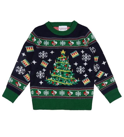 Se Jule-Sweaters Bluse - Christmas Tree - Strik - Navy/GrÃ¸n ved KidsWorld