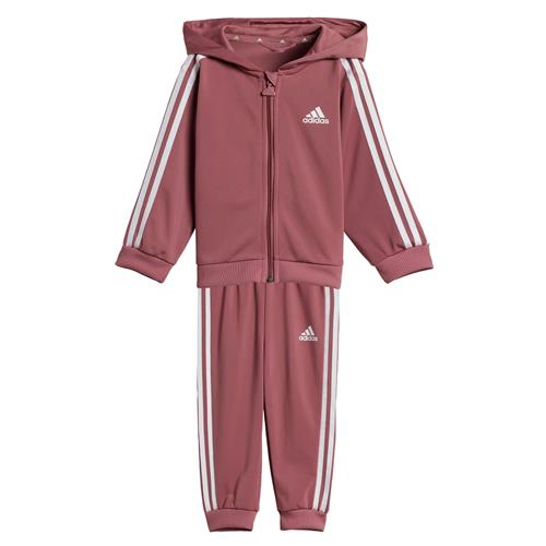 Se ADIDAS SPORTSWEAR Træningsdragt 'Essentials Shiny'  burgunder / hvid ved About You