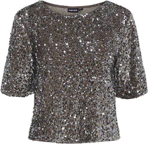 Pieces Pckam SS TOP BC Kvinde Morel/silver Sequins Toppe Regular Fit Str S - hos Magasin