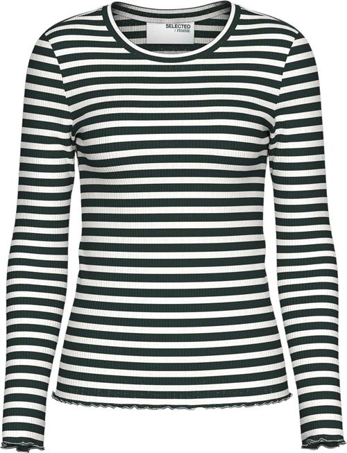 Se Selected Femme Slfanna LS Crew Neck TEE STR Noos Kvinde Scarab/w Snow White Stripes Langærmede T-shirts Regular Fit Str XS - hos Magasin ved Magasin