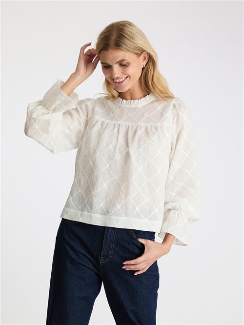 Neo Noir Mamara Square Emb Blouse Kvinde White Langærmede Bluser Str 42 - hos Magasin