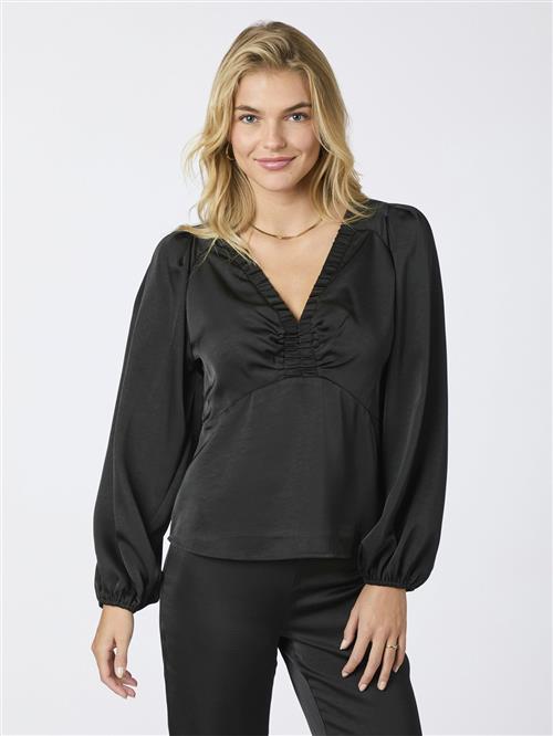 Neo Noir Istana Heavy Sateen Blouse Kvinde Black Langærmede Bluser Str 38 - hos Magasin