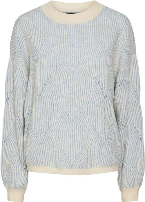 Se Pieces Pcjenna LS Oneck Knit Noos BC Kvinde Whitecap Gray/faded Denim Sweaters Regular Fit Str XL - hos Magasin ved Magasin