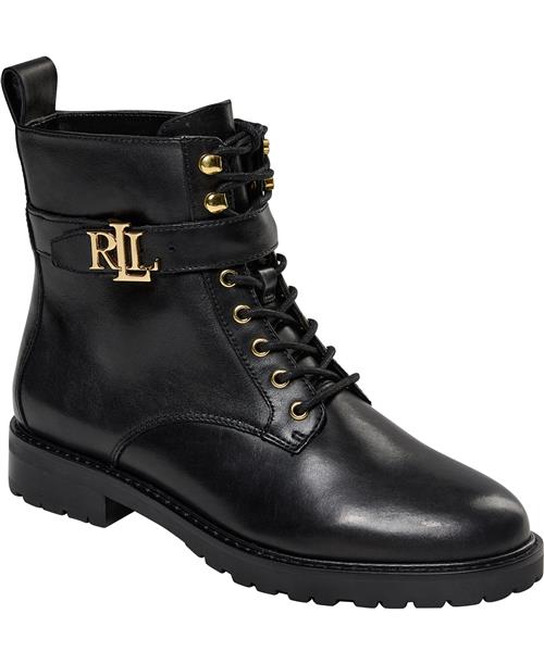 Lauren Ralph Lauren Eldridge Burnished Leather Boot Kvinde Sort Snørestøvler Str 37 - Bomuld hos Magasin