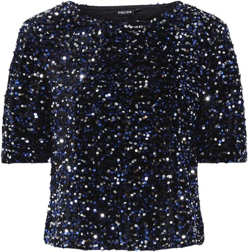 Pieces Pckam SS TOP BC Kvinde Black/bellweather Sequins Toppe Regular Fit Str M - hos Magasin