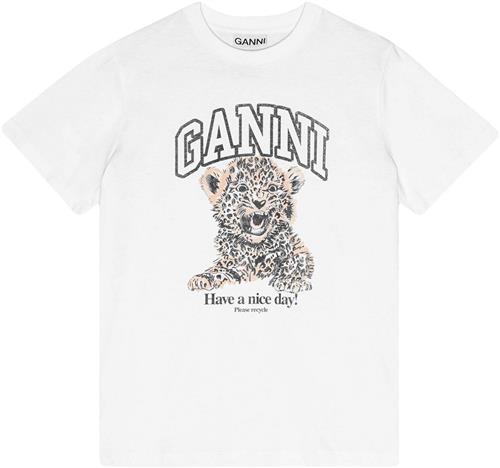 Ganni Basic Jersey Leopard Relaxed Tshir Kvinde Leopard Kortærmede T-shirts Str S - hos Magasin